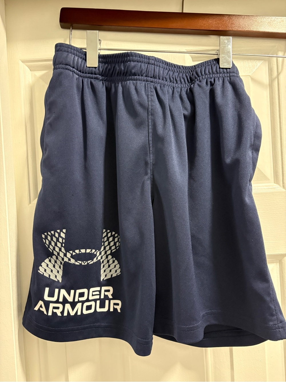 Under Armour Men’s Navy Athletic Shorts with White Logo